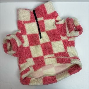 Heart to Tail Pink & White Checked Fleece Dog Sweater